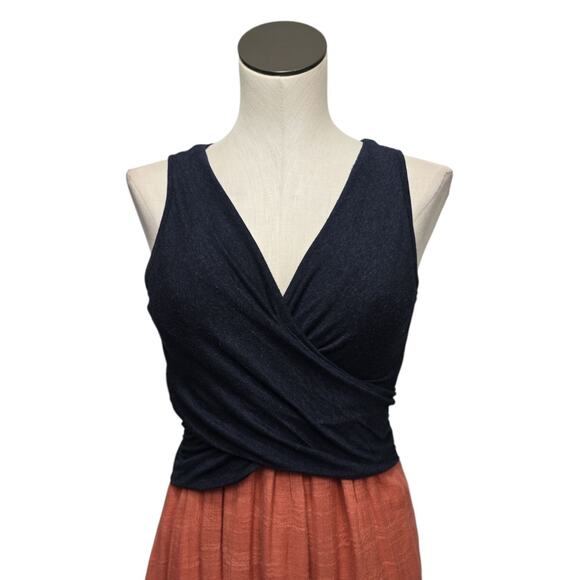 Anthropologie Amadi Cross Wrap Dress Navy & Coral Colorblock Dress Size Medium - Picture 8 of 10